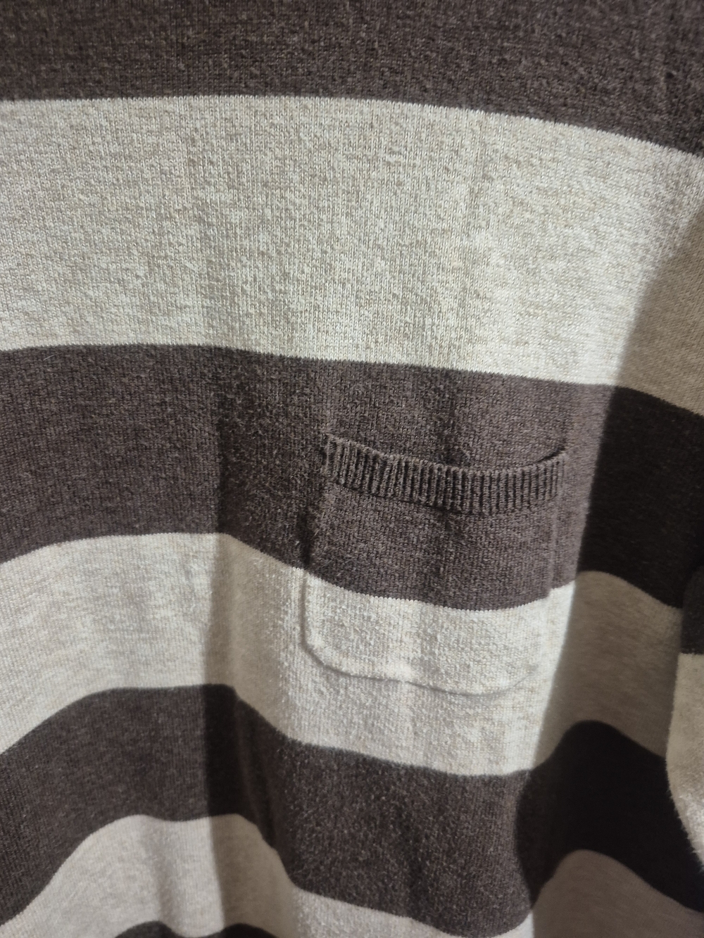 Denver Hayes Soft Striped Cotton Blend Sweater 2XL Brown Cream Chest Pocket - Picture 3 of 7